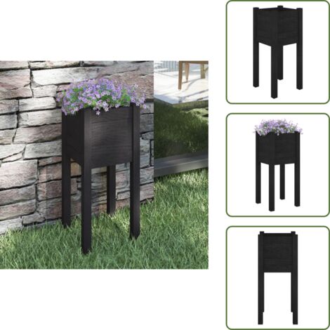 The Living Store Fioriera da Giardino Nera 31x31x70 cm in Legno Massello di Pino - Fioriera in legno