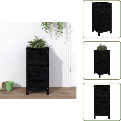 The Living Store Fioriera da Giardino Nera 40x40x78 cm Legno Massello di Pino - Fioriera in legno