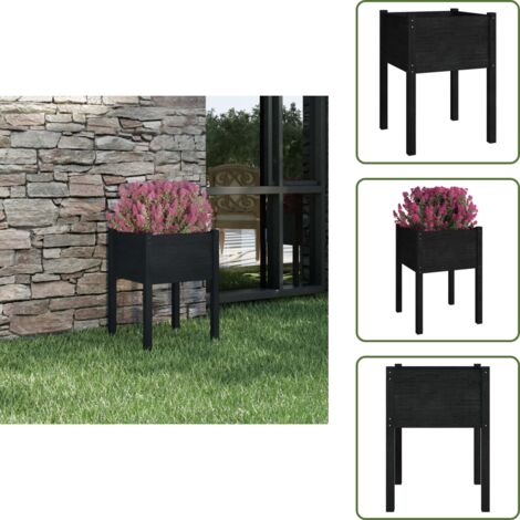 The Living Store Fioriera da Giardino Nera 50x50x70 cm Legno Massello di Pino - Fioriera in legno