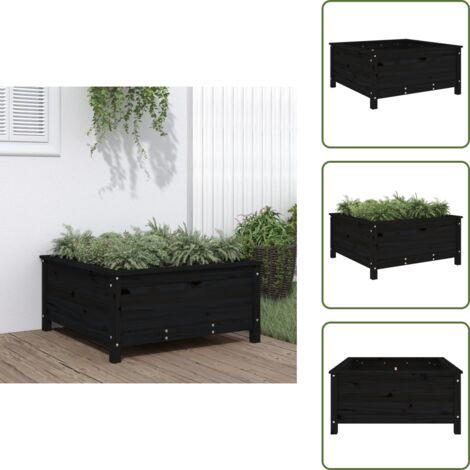 The Living Store Fioriera da Giardino Nera 82,5x82,5x39cm Legno Massello di Pino - Fioriera in legno