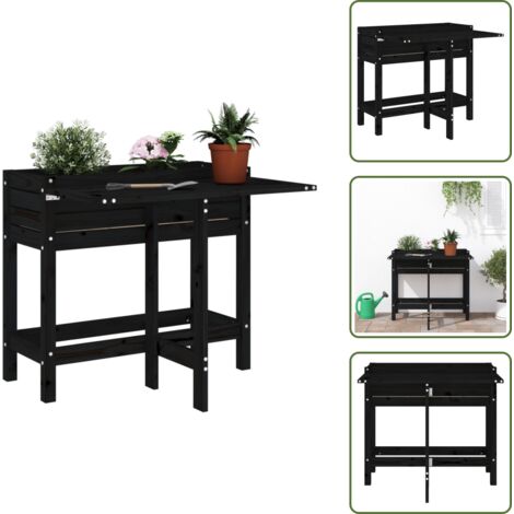 The Living Store Fioriera da Giardino Piano Pieghevole Nera Legno Massello Pino - Piano pieghevole