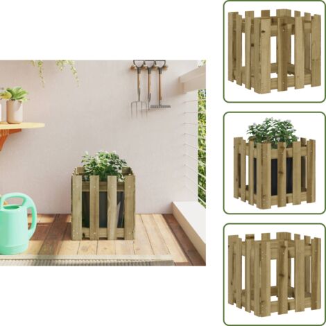 The Living Store Fioriera Giardino a Recinzione 40x40x40Pino Massello Impregnato - Fioriera in legno