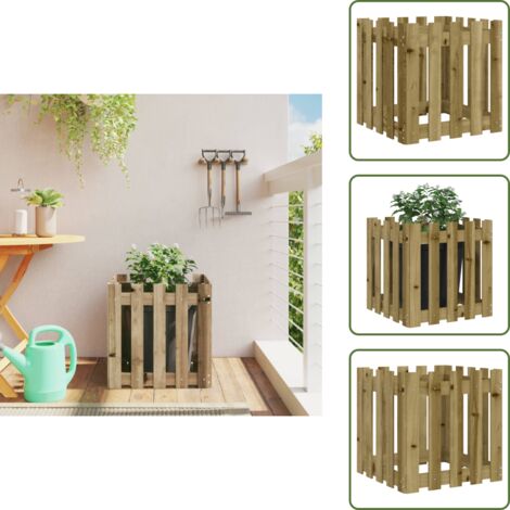 The Living Store Fioriera Giardino a Recinzione 50x50x50Pino Massello Impregnato - Fioriera in legno