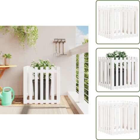 The Living Store Fioriera Giardino a Recinzione Bianca 70x70x70 cm Massello Pino - Fioriera in legno
