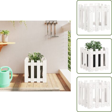 The Living Store Fioriera Giardino a Recinzione Bianco 40x40x40 cm Massello Pino - Fioriera in legno