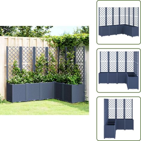 The Living Store Fioriera Giardino con Graticcio Grigio Blu 160x120x140 cm PP - Fioriera con graticcio
