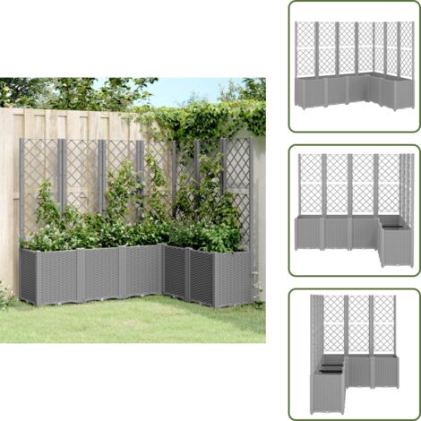 The Living Store Fioriera Giardino con Graticcio Grigio Chiaro 160x120x140 cm PP - Fioriera con graticcio