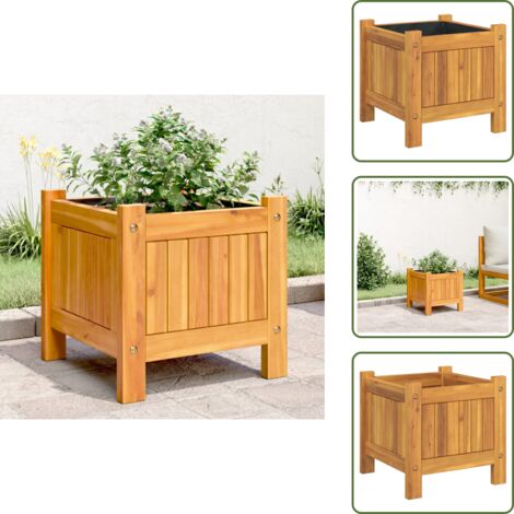 The Living Store Fioriera Giardino con Rivestimento 31x31x30 cm Massello Acacia - Fioriera in legno
