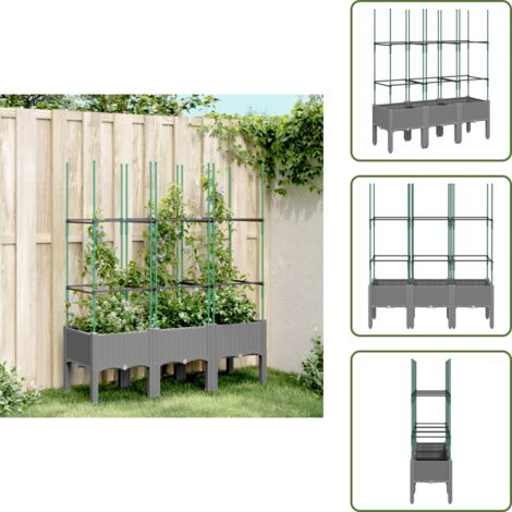 The Living Store Fioriera Giardino con Traliccio Grigio Chiaro 120x40x142,5cm PP - Fioriera con traliccio
