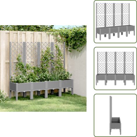 The Living Store Fioriera Giardino con Traliccio Grigio Chiaro 160x40x142 cm PP - Fioriera con traliccio