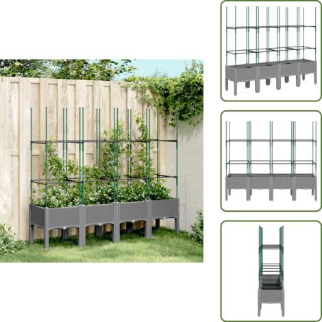 The Living Store Fioriera Giardino con Traliccio Grigio Chiaro 160x40x142,5cm PP - Fioriera con traliccio
