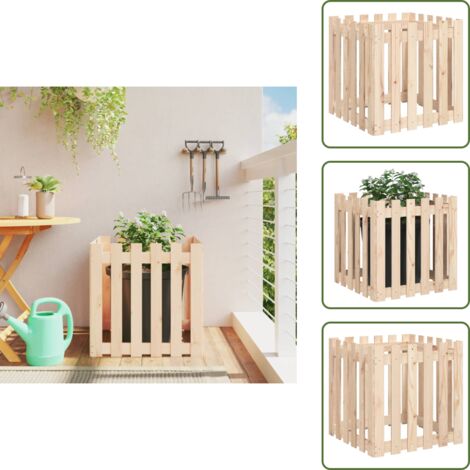 The Living Store Fioriera Giardino Design a Recinzione 60x60x60 cm Massello Pino - Fioriera in legno