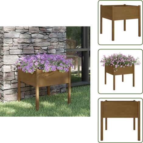 The Living Store Fioriera Giardino Marrone Ambra 70x70x70 cm Legno Massello Pino - Fioriera in legno