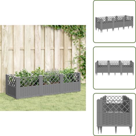 The Living Store Fioriera Giardino Picchetti Grigio Chiaro 123,5x43,5x43,5 cm PP - Orto