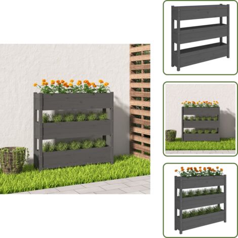 The Living Store Fioriera Grigia 112x25x104,5 cm in Legno Massello di Pino - Fioriera da giardino