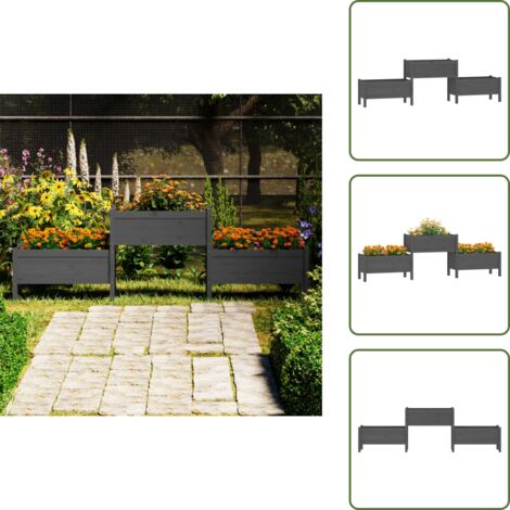 The Living Store Fioriera Grigia 245,5x44x75 cm in Legno Massello di Pino - Fioriera per giardino