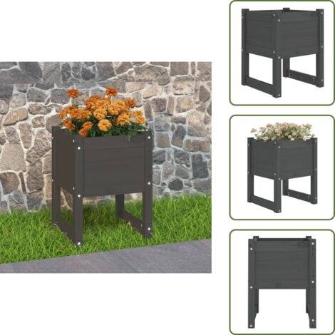 The Living Store Fioriera Grigio 40x40x52,5 cm in Legno Massello di Pino - Fioriera per giardino