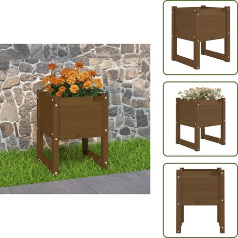 The Living Store Fioriera Marrone Ambra 40x40x52,5 cm in Legno Massello di Pino - Fioriera per giardino