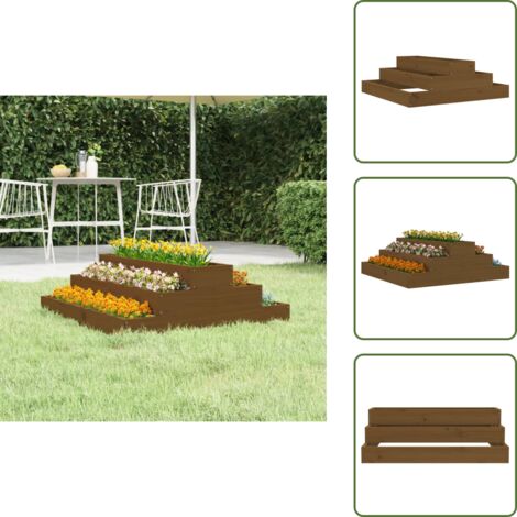 The Living Store Fioriera Marrone Ambra 80x80x27 cm in Legno Massello di Pino - Fioriera per piante