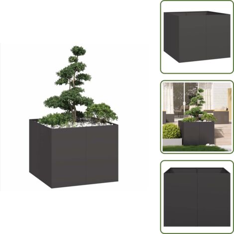The Living Store Fioriera Nera 100x100x80 cm in Acciaio - Fioriera esterna