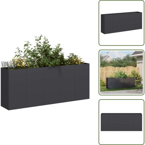 The Living Store Fioriera Nera 200x40x80 cm in Acciaio Laminato a Freddo - Fioriera in acciaio