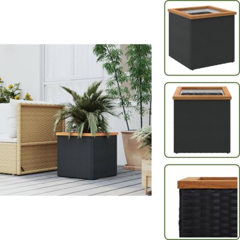 The Living Store Fioriera Nera 40x40x40 cm in Polyrattan - Fioriera da giardino