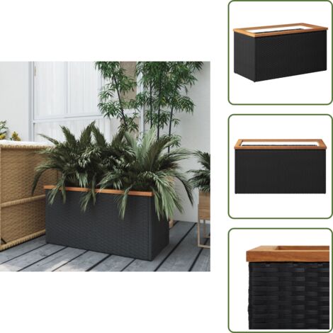 The Living Store Fioriera Nera 80x40x40 cm in Polyrattan - Fioriera da giardino