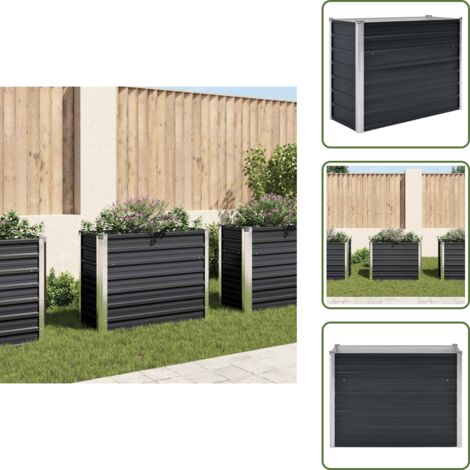 The Living Store Fioriera per Giardino Antracite 100x40x77 cm in Acciaio Zincato - Letto rialzato