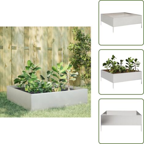 The Living Store Fioriera Rialzata da Giardino 100x100x25 cm in Acciaio Inox - Fioriera rialzata