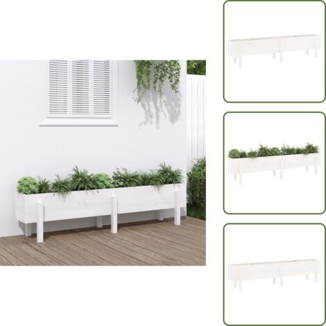 The Living Store Fioriera Rialzata da Giardino Bianca 160x30x38 cm Massello Pino - Fioriera in legno