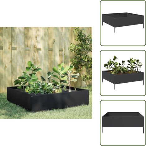 The Living Store Fioriera Rialzata da Giardino Nera 100x100x25 cm in Acciaio - Fioriera rialzata