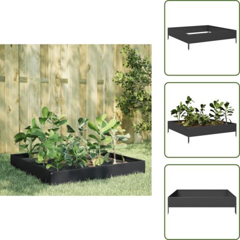 The Living Store Fioriera Rialzata da Giardino Nera 100x100x26 cm in Acciaio - Fioriera rialzata