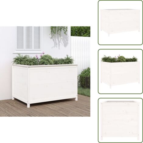 The Living Store Fioriera Rialzata Giardino Bianca 119,5x82,5x78cm Massello Pino - Fioriera in legno