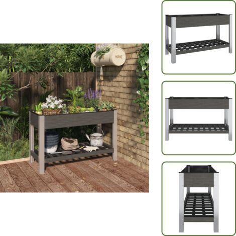 The Living Store Fioriera Rialzata Giardino con Ripiano Grigia 120x50x75 cm WPC - Fioriera rialzata