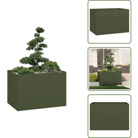 The Living Store Fioriera Verde Oliva 120x80x80 cm in Acciaio - Fioriera in acciaio