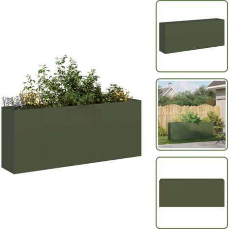 The Living Store Fioriera Verde Oliva 200x40x80 cm in Acciaio Laminato a Freddo - Fioriera in acciaio