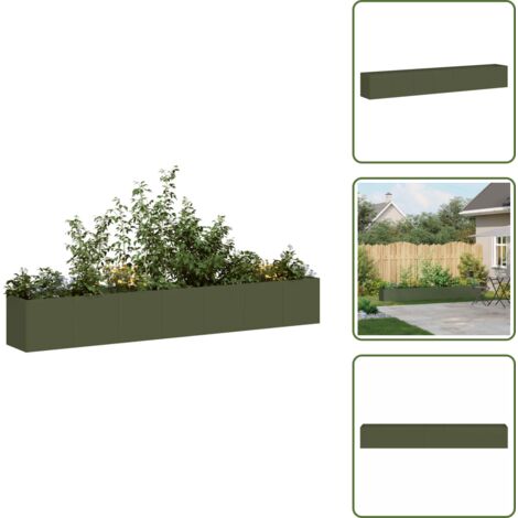 The Living Store Fioriera Verde Oliva 280x40x40 cm in Acciaio Laminato a Freddo - Fioriera in acciaio