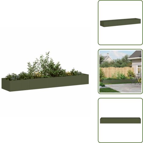 The Living Store Fioriera Verde Oliva 360x80x40 cm in Acciaio - Fioriera esterna