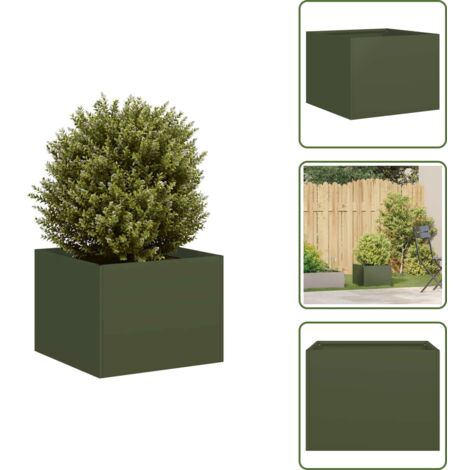 The Living Store Fioriera Verde Oliva 40x40x30 cm in Acciaio - Fioriera per giardino