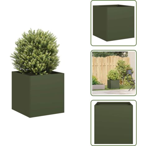 The Living Store Fioriera Verde Oliva 40x40x40 cm in Acciaio Laminato a Freddo - Fioriera in acciaio