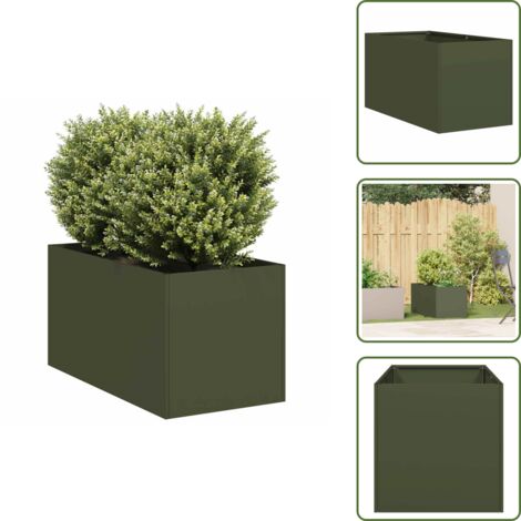 The Living Store Fioriera Verde Oliva 40x80x40 cm in Acciaio Laminato a Freddo - Fioriera esterna