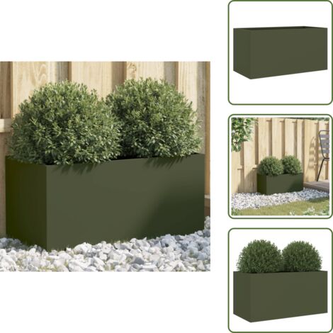 The Living Store Fioriera Verde Oliva 62x30x29 cm in Acciaio - Fioriera verde oliva