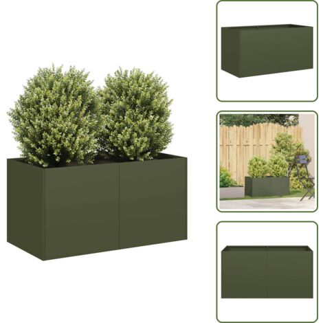 The Living Store Fioriera Verde Oliva 80x40x40 cm in Acciaio Laminato a Freddo - Fioriera in acciaio