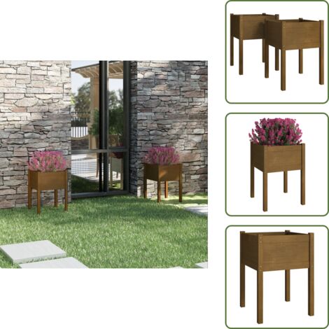 The Living Store Fioriere 2 pz Ambra 50x50x70 cm in Legno Massello di Pino - Fioriere in legno