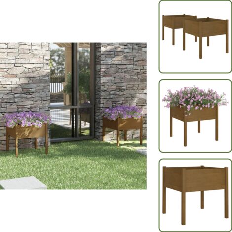 The Living Store Fioriere 2 pz Ambra 70x70x70 cm in Legno Massello di Pino - Fioriere in legno