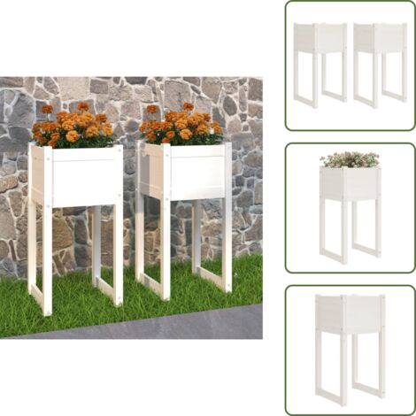 The Living Store Fioriere 2 pz Bianche 40x40x81 cm in Legno Massello di Pino - Fioriere per giardino