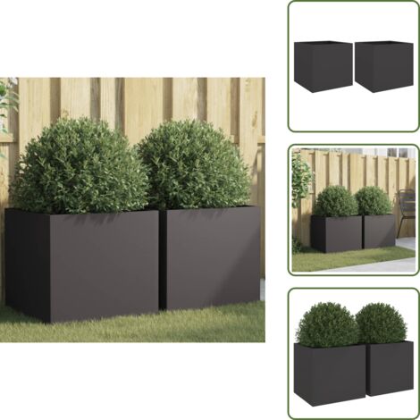 The Living Store Fioriere 2 pz Nere 49x47x46 cm in Acciaio - Fioriere per giardino