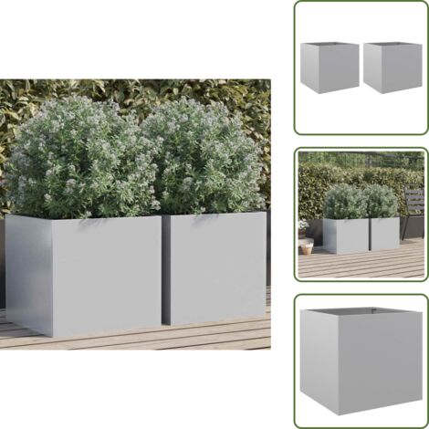 The Living Store Fioriere 2pz Argento 42x40x39 cm in Acciaio Zincato - Fioriere in acciaio zincato