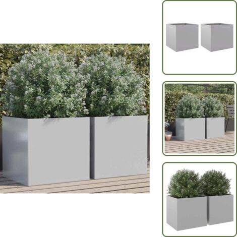 The Living Store Fioriere 2pz Argento 49x47x46 cm in Acciaio Zincato - Fioriere in acciaio zincato