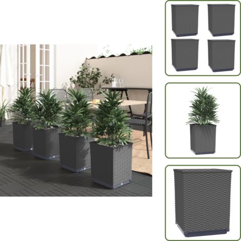 The Living Store Fioriere 4 pz Nere 30x30x37 cm in Polipropilene - Fioriere da balcone